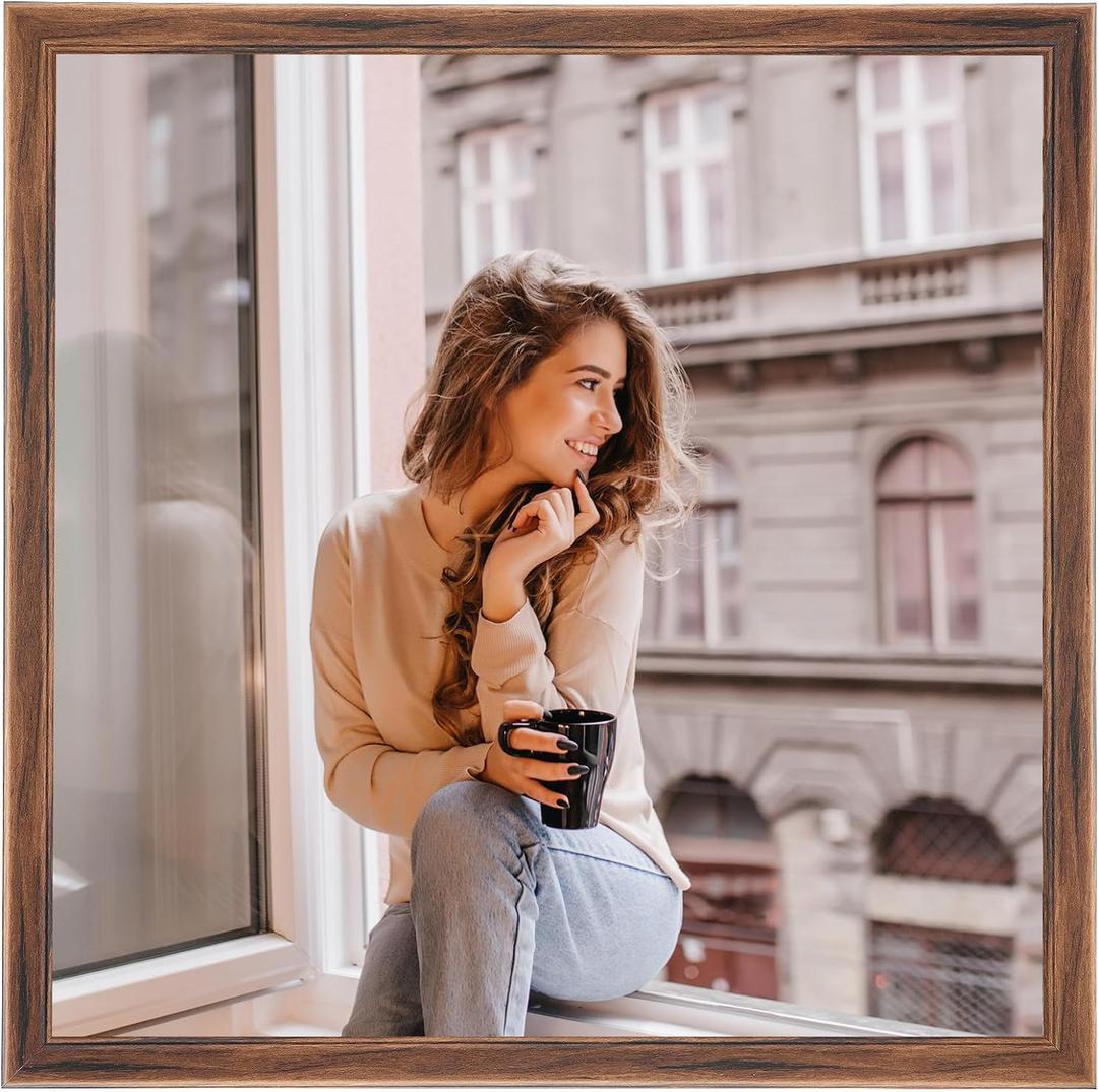 20x20 Wood Frame Brown, Rustic Natural Wooden 20x20in Poster Picture Frame, Distressed 20 x 20inch Woodgrain Gallery Photo Frame with HD Plexiglass, Horizontal Vertical Wall Mounting Display 1pcs