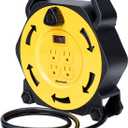 DEWENWILS Extension Cord Reel with 25 FT Power Cord, Hand Wind Retractable, 16/3 AWG SJTW, 4 Grounded Outlets, 13 Amp Circuit Breaker, Yellow, Black, UL Listed