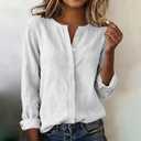Oversized Button Down Shirts for Women Linen Shirt Long Sleeve Collarless Crewneck Blouse Beach Holiday Sun Shirts C-White (XXL)