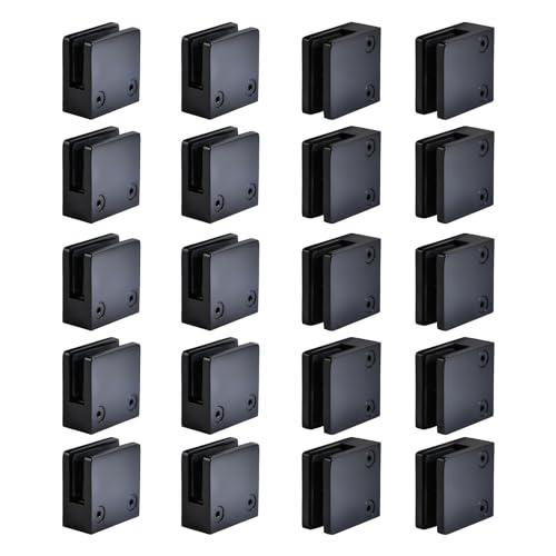 Glass Clamp－4PCS Adjustable Glass Shelf Bracket, 1/3 "-1/2 " 304 Stainless Steel Glass Clamps, Glass Clamp Bracket is Suitable for Railing, Stairs, Glass Wall, All Kinds of Glass (Black-20pcs)