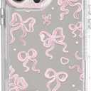 NITITOP Compatible with iPhone 15 Pro Case Cute Mirror Bow Love Heart Pattern for Women Girls Ribbon Design Shockproof Silver Protective Phone Cover - Light Pink Bow