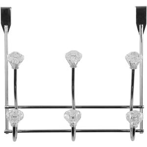 Home Basics 3 Hook Over the Door Hooks with Crystal Knobs, Organize Clothes, Coats, Robes, Towels For Bedroom, Bathroom Or Closet, Chrome