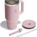 Hydro Flask Travel Tumbler with Handle, Lid and Straw - Insulated Stainless Steel in 32 Oz Tonal Trillium Pink