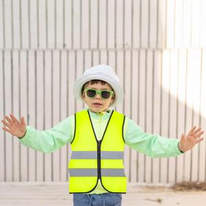 Reflective Safety Vest High Visibility Children Neon Vest with Zipper Construction Traffic Vests with Reflective Strips for Child Outdoor, Medium and  Emergency Warning Triangles, Reflective Warning Triangle Dot with Color Reflective Sticker, Roadside Reflective Early Warning Sign, Safety Triangle Roadside Emergency Car Kit for Vehicles 3 Pcs