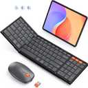 MEETION Foldable Keyboard and Mouse, Folding Portable Wireless Keyboard Mouse, Full Size Rechargeable 2.4G+Dual Bluetooth Keyboards Combo for Business Travel, for Windows/Mac/iOS/Andriod, iPad/Laptop (Black)