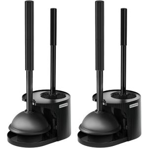 2Pack 2 in 1 Toilet Brush and Plunger Set, Extended Handle Plunger,Toilet Bowl Brush Plunger Set,Bathroom Cleaning Tools,Toilet Brush Plunger Combo,Cleaning SuppliesBright Black(19.9inch)