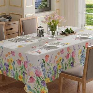 XCHI Wildflowers Tulips Flowers Spring Tablecloth Rectangle Summer Table Cloth Washable Table Covers for Indoor Dining Home Party Decorations 52x70 Inch