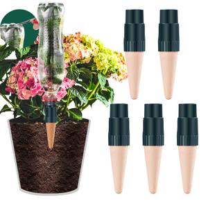 Bottle Adapter Self Watering Spikes Stakes, Vacation Plant Watering Devices, Slow Release Self Watering Planter Insert, Terracotta Drip Irrigation System, Automatic Plant Waterer, 5 Pack