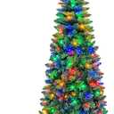 Goplus 6.5FT Prelit Pencil Christmas Tree, Premium Hinged Fir Tree, with 250 LED Lights and Solid Metal Stand, Easy Assemble, Ideal Xmas Decor for Home and Office