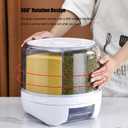 XIYAO 20Lbs large Grain dispenser 360Rotating Rice Food Dispenser 6 Grids rice container rotatable Beans Containers Storage with Sealed lid for Peanut Barley Millet and Cereal