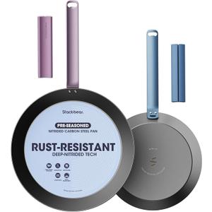 Carbon Steel Frying Pan Set, 10 & 12 Inch Nitrided Skillets | Multiple Cooking Sizes with Natural Patina Development; Ideal for Daily Cooking & High-heat Recipes