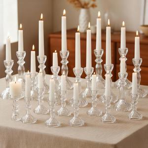 24 Pack Glass Candlestick Holders Set 4.3/6.1'' Taper Stripe Candle Holder Bulk Floral Shape Crystal Decorative Candle Stand Centerpiece for Table Wedding Dining (Clear)
