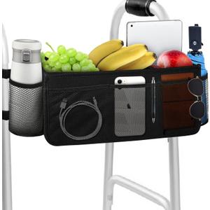 Foldable Walker Basket with Cup Holder, Large Walker Bag & Easy Installation, Walker Accessories for Seniors with Limited, Walker Pouch for Water Bottles, Books, Essentials & More