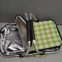Insulated Picnic Basket,Collapsible Cooler Bag,32L Grocery Basket with Lid,2 Sturdy Handles,Storage Basket for Picnic,Food Delivery,Take Outs,Market Shopping,Travel (Green Grid) (32L-NO LeakProof)