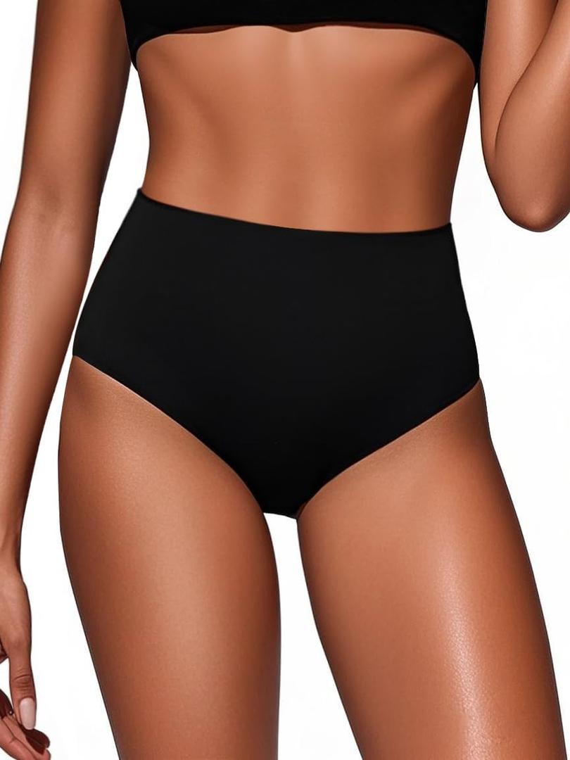 Tempt Me Women High Waisted Bikini Bottom - Full Coverage Bathing Suit Swim Bottom Swimsuit 2025 Swimwear (Black)