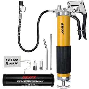 Heavy Duty Grease Gun Kit - 14oz Free Grease Tube 8000 PSI Pistol High Pressure Flexible Hose Bearing Grease Pump Marine Durable Connectors Adapters Extension Tubes Nozzle Easy Operation 