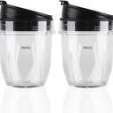 2 Pack Replacement Parts Cup with Lid,Compatible with Ninja Blender Auto iQ BL480 BL482 BL642 NN102 BL682 BL450 BL2013 (2 12oz)