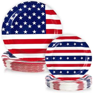 50 Pcs American Flag Patriotic Party Supplies, Red White and Blue Paper Plates, 7" & 9" Disposable Dinner Dessert Tableware Set for Veterans Election Day 4th of July Independence Day Decorations