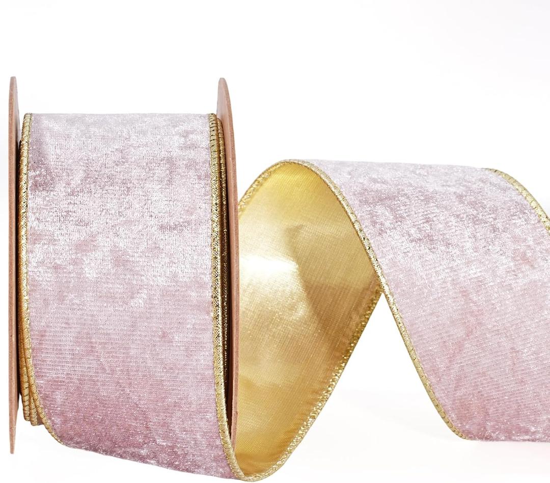 LaRibbons Pink Velvet Ribbon Wired, Luxury Christmas Ribbon for Gift Wrapping, Tree, Wreath Bows, Outdoor and Holiday Decor  2.5 Inch x 10 Yards