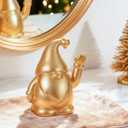 WDS WONDROUS Christmas Gnome Decor, Santa Figurine Gold Handmade Elf Waving Arm Decor for Home Office Shelf Tabletop Holiday Decoration (6.3") (set of 1)