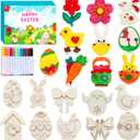 Worgree Easter Crafts for Kids, 36 Pcs DIY Wooden Magnets Art Craft Supplies Painting Kit for Boys Girls Ages 4-8 8-12 Birthday Easter Activities Toys Gifts Party Favors Basket Goodie Bag Stuffers