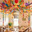 Blueweenly Fancy Princess Birthday Party Decorations Paper Chain Set Garland Strips Ceiling Party Decor Crepe Streamer Glitter Star Fringe Chandelier Balloons for Wedding Birthday(Rainbow,Small,8 Pcs)