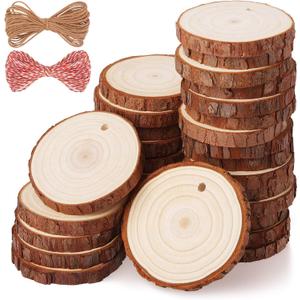 Fuyit Wood Slices 30 Pcs 2.0-2.4 Inches Craft Wood kit Unfinished Predrilled Tree Slices with Hole, Wooden Circles for Arts and Crafts Christmas Ornaments DIY Crafts