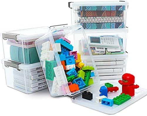Citylife 6 Packs Small Storage Bins with Lids 3.2 QT Plastic Storage Containers for Organizing Stackable Clear Storage Boxes