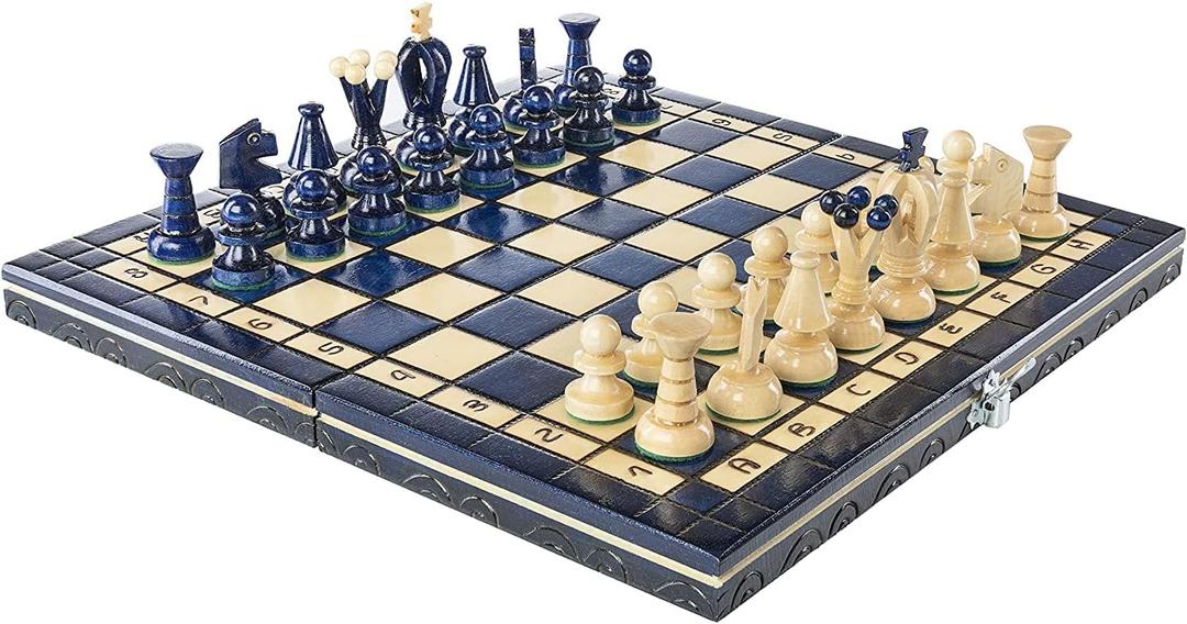 Chess and Games Shop Muba Beautiful Handcrafted Wooden Chess Set with Wooden Board and Handcrafted Chess Pieces - Gift idea Products (12.5'' (32 cm) Blue)