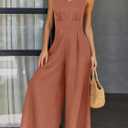 ANRABESS Jumpsuits for Women Summer Dressy Casual Linen Romper Sleeveless V Neck High Waist Wide Leg Beach Vacation Outfits (Orange, S)