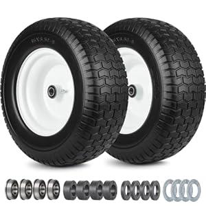 GICOOL 16x6.50-8 Flat Free Riding Lawn Mower Tire and Wheel, 2 Pcs 16x6.5-8nhs Garden Tractor Lawnmower Tyre, with 3/ 4" & 5/ 8" Bearing, 3" -4.5" Centered Hub