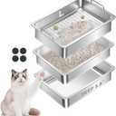 Stainless Steel Sifting Cat Litter Box for Clumping Clay Litter with High-Speed Sifting System, Large Metal Litter Box with 2 Replaceable Bottom Pans, Odor ControlEasy Clean (19.7"x13.7"x5.9")