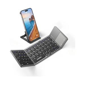 Samsers Foldable Bluetooth Keyboard with Touchpad, Portable Wireless Keyboard with Stand Holder, Rechargeable Full Size Ultra Slim Pocket Folding Keyboards for Android Windows IOS Tablet & Laptop-Gray