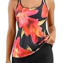 B2prity Women's Tankini Swimsuit Slimming Two Piece Bathing Suit Tummy Coverage Swimwear with Boy Short, Small, Red Yellow Floral, Black