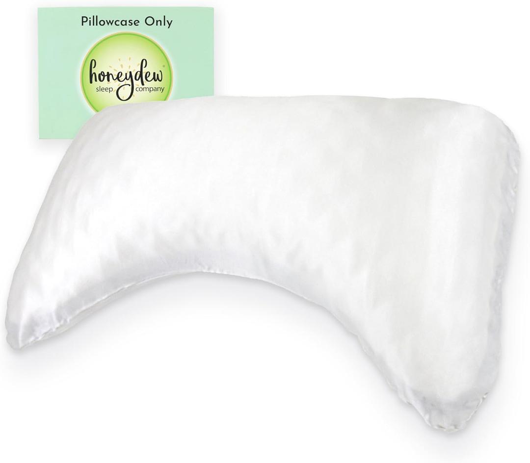 Honeydew Organic Silk Side Pillow Curved Pillowcase - The Ultimate Luxury Pillowcase to Reduce Wrinkles and Improve Skin and Hair Health - Queen Size (Powdered Sugar White)