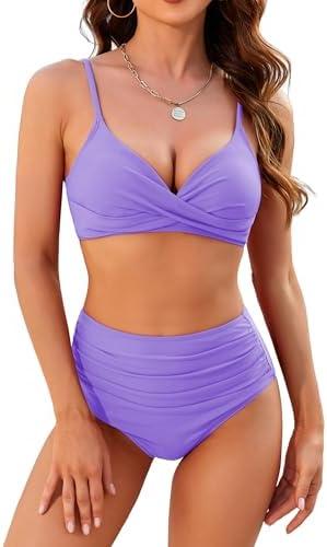ZAFUL Women High Waisted Bikini Sets Two Piece Swimsuit Push Up Twist Front Ruched Bathing Suit L