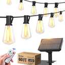 Stright 60FT Solar String Lights Outdoor Weatherproof with Remote, Solar Powered LED Edison Bulb 15 Sockets Outdoor String Lights for Outside Patio Backyard Fence Halloween Christmas Decorations
