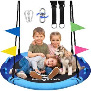 HeyZoo 43 Inch Tree Swing, 900lbs Weight Capacity Saucer Swing Sets for Kids & Adults, with 360 Degree Swivel and Adjustable Hanging Strap, Blue and Cerulean