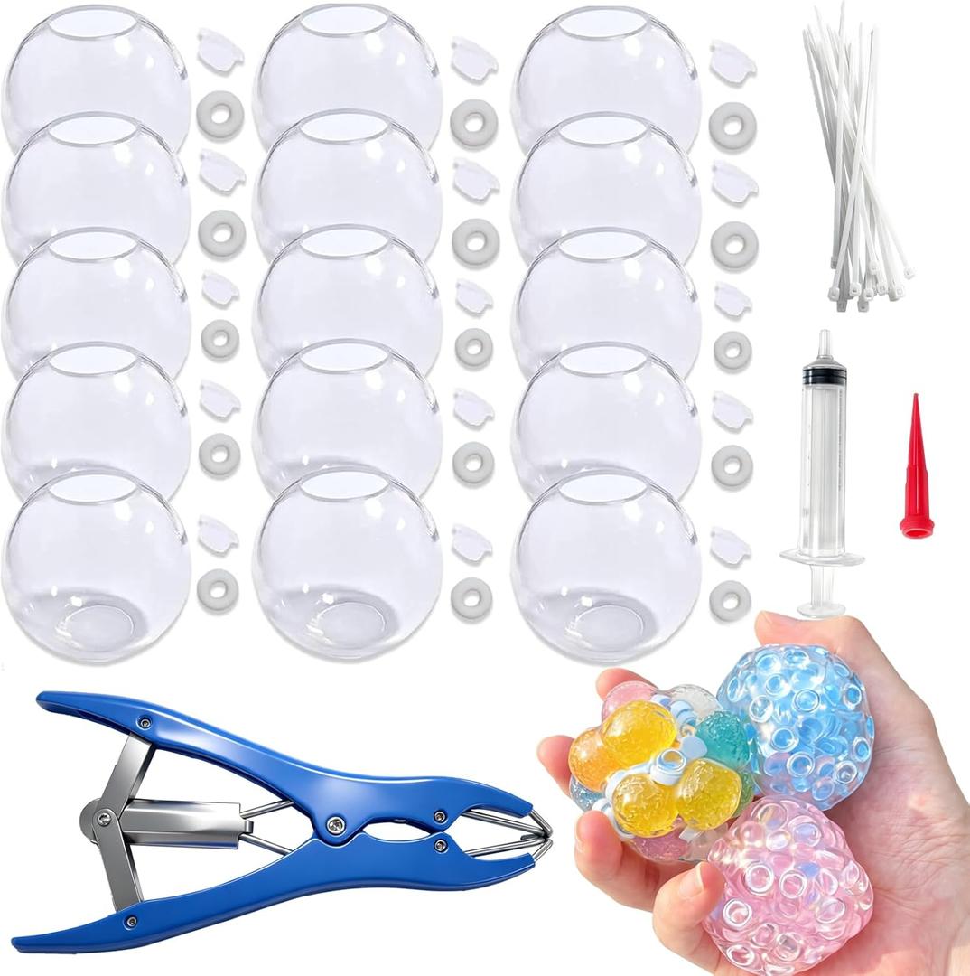15pcs DIY Squishy Stress Ball Making Kit Blank Skins with Air Pump & Expander Tool, Make Your Own Transparent Fidget Pressure Balls for Adults