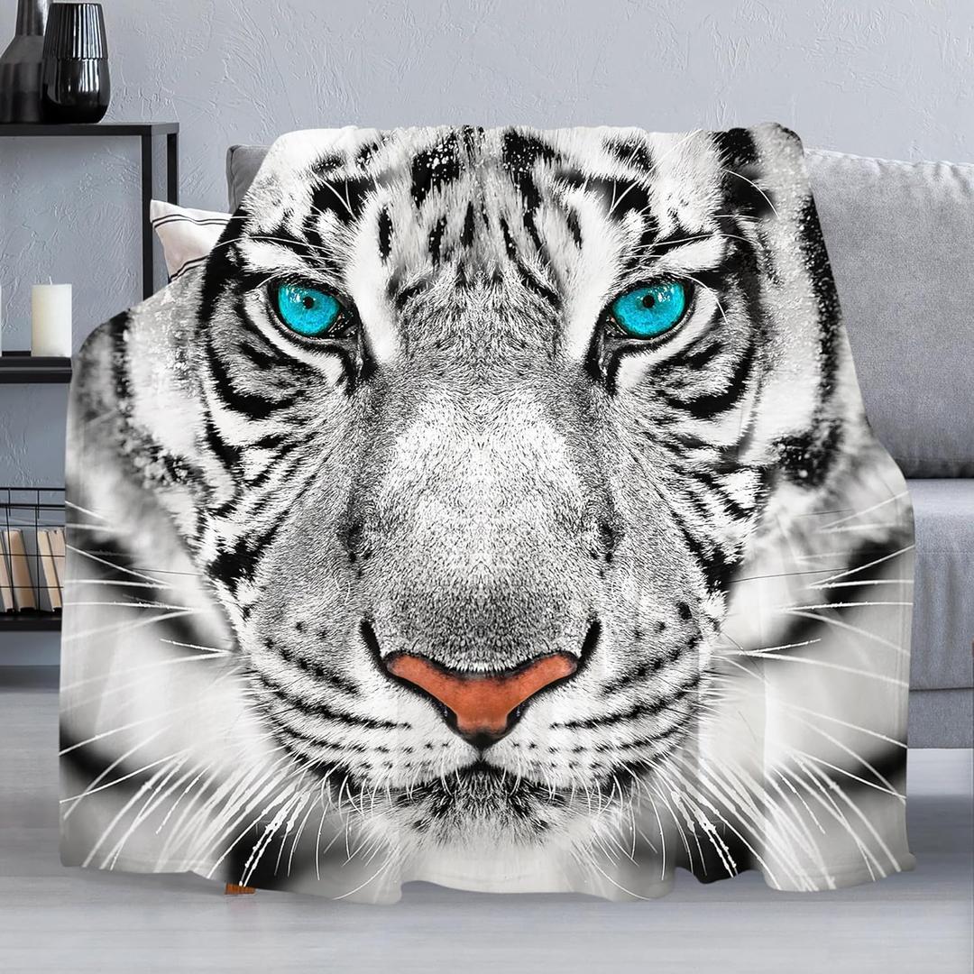 White Tiger Throw Blanket Soft Cozy Plush Fleece Blanket for Couch, Lightweight Warm Flannel Blanket Decorative Fuzzy Throws for All Season (50 x 60 in, White Tiger)