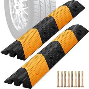 Rubber Speed Bumps for Road [2 pcs],78.7'' Total Long,66000 LBS Load Capacity,2 Channel Modular Heavy Duty Bump,Cable Protector Ramp with 8 Expansion Screws,for Asphalt Concrete Gravel Driveway