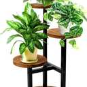 GEEBOBO 3 Tier Plant Stand Indoor, Metal Wood Plant Stands For Indoor Plants Multiple, Corner Tiered Flower Plants Shelf Stand for Living Room Bedroom, Brown