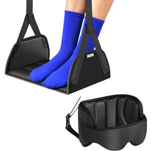 SARISUN 3 in 1 Airplane Travel Essentials Kit, Travel Pillow with Head Support, 3D Eye Mask for Sleeping, No Collapse Foot Hammock for Airplane, Portable Long Flights/Car Road Trip Essentials Sets