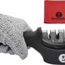 Knife Sharpeners for Steel and Ceramic Kitchen Knives - Manual Handheld System to Safely Sharpen and Hone your Knife - Includes Cut Resistant Glove and Blade Cloth (Black)
