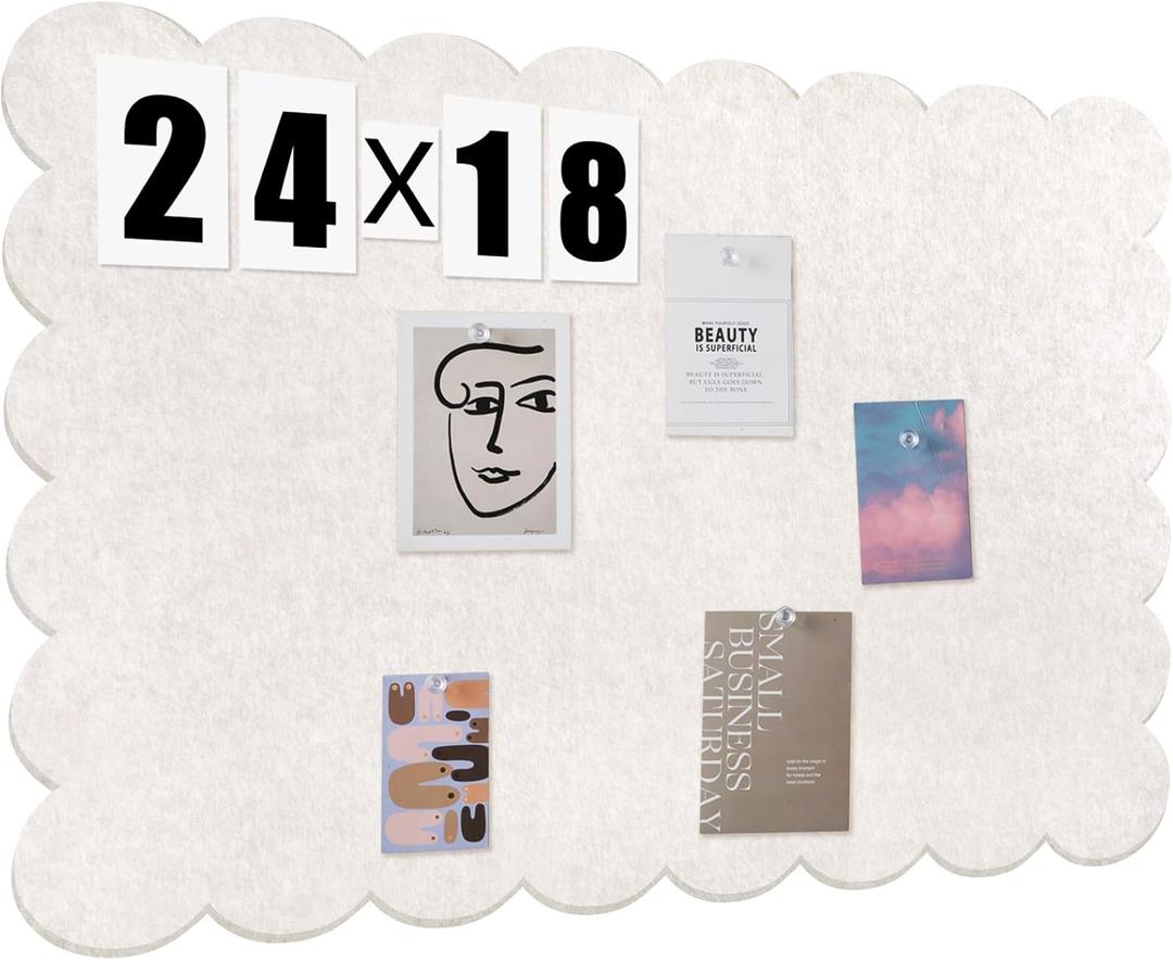 Scalloped Felt Bulletin Board 24 x 18 Inches Foldable Camel Pin Cork Board Alternative for Wall, 2' x 1.5' Trifold Picture Vision Self Adhesive Bulletin Decorative (Beige)