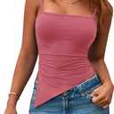 PRETTYGARDEN Women's Summer Spaghetti Strap Tank Tops Sleeveless Camisole Blouses Asymmetrical Going Out Basic Tank Shirt (Pink, XXL)