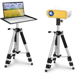 SKERELL Projector Stand Tripod Adjustable: Universal Laptop Standing Height from 17" to 48" with Tray Ball Head Carry Bag for Computer Camera (Silver)