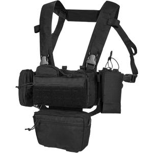 YAKEDA Tactical Chest Mini Rig Vest/Training Mini Rig Adjustable & Detachable with Wing Pouch, Dangler Pouch (Black)