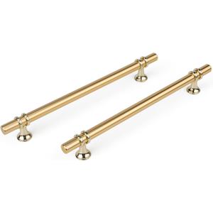 Haliwu 10 Pack Gold Cabinet Handles, Brushed Brass Cabinet Pulls Kitchen Handles Barrel Champagne Gold Pull Kitchen Hardware, 8 inch Hole to Hole Center