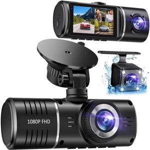 Dash Cam Front and Rear, 1080P Dash Camera for Cars, 3 Channel Car Camera Front Rear and Inside with 32GB Card, Loop Recording, Night Vision, HDR, 24Hr Parking, G-Sensor